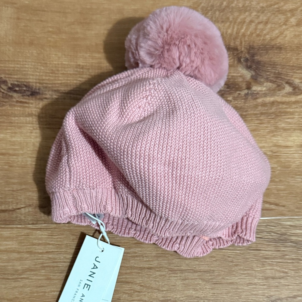 NWT Janie and Jack Pink Knit Pom-Pom Hat